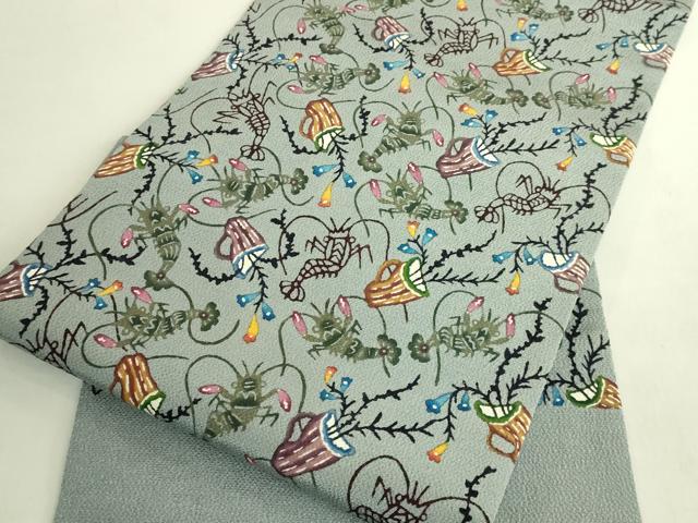 平和屋本店●最高級 城間栄順 本場琉球紅型 九寸名古屋帯 花籠に海老 豆がら茶色地 鬼しぼ縮緬 逸品 DZAC0150kh6