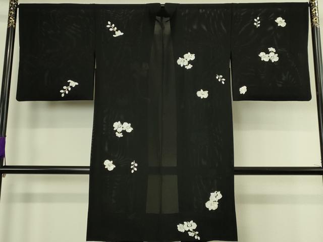 平和屋本店∞極上 長羽織 スリーシーズン 春夏秋 塵除け 総刺繍 絽 胡蝶蘭 黒地 金糸 逸品 DZAC0163kh6