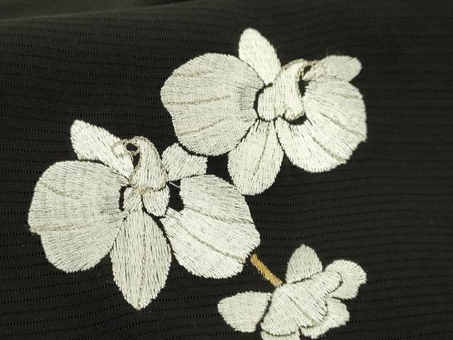 平和屋本店∞極上 長羽織 スリーシーズン 春夏秋 塵除け 総刺繍 絽 胡蝶蘭 黒地 金糸 逸品 DZAC0163kh6