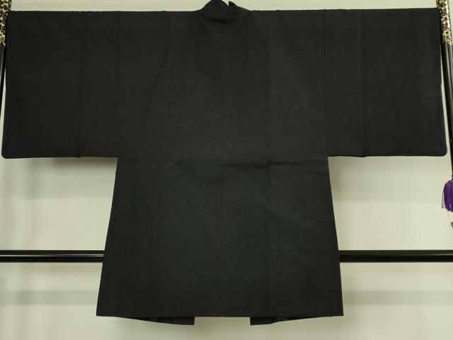 平和屋着物●極上 男性 工芸染織 むら田 羽織 ぜんまい紬 網織 黒地 たとう紙付き 逸品 DZAC0166kh6