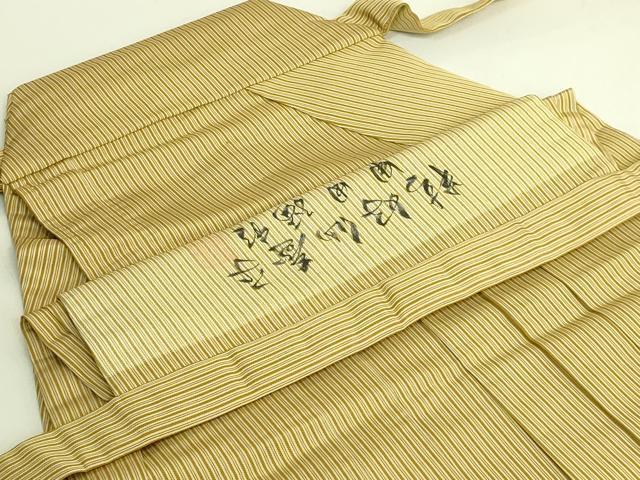 平和屋本店●極上 男性 人間国宝 甲田綏郎 精好仙台平 馬乗り袴 縞 芥子色地 逸品 DZAC0176kh6