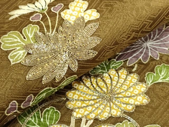 平和屋本店●極上 京都祇園の老舗 ぎをん齋藤 つけ帯 駒刺繍 花束文 金糸 逸品 DZAC0184kh6