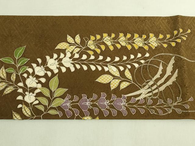 平和屋本店●極上 京都祇園の老舗 ぎをん齋藤 つけ帯 駒刺繍 花束文 金糸 逸品 DZAC0184kh6