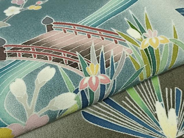 平和屋本店●極上 訪問着 友禅 風景松文 藍鉄色地 暈し染め 逸品 DZAC0207kh6
