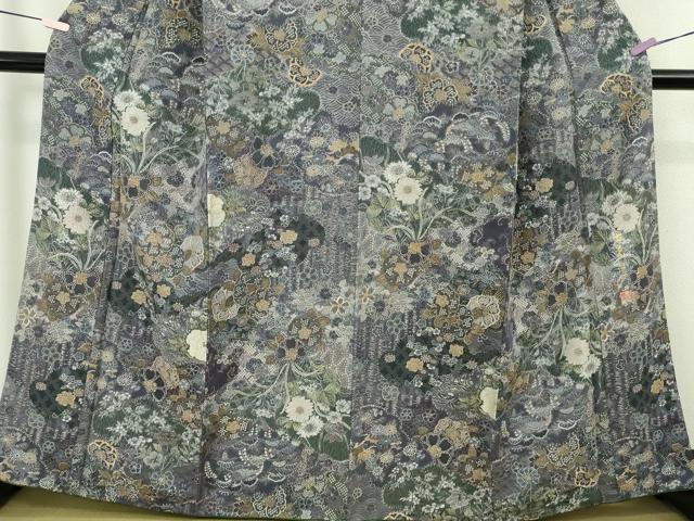 平和屋本店●極上 山岡古都・古都染人 染織美術品 薬墨染 天目織 お召 草花文 逸品 DZAC0211kh6