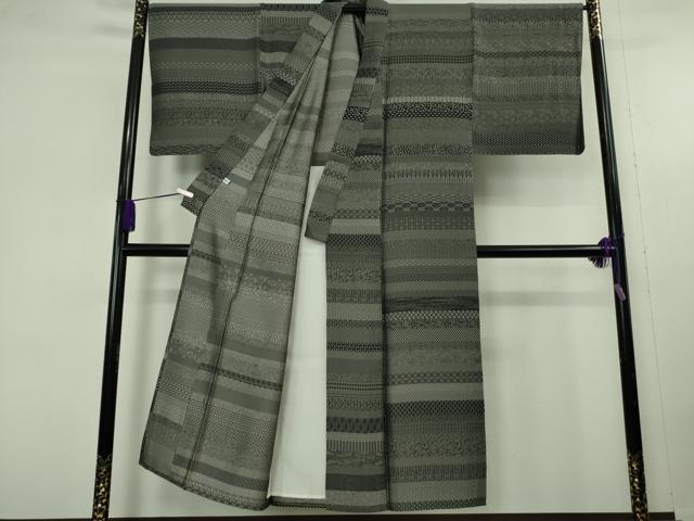 平和屋本店▽極上 男性 お召 単衣 百柄 黒地 逸品 DZAC0213kh6