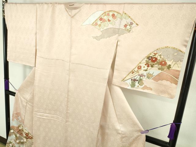 平和屋本店●極上 皇室献上作家 藤井寛 訪問着 駒刺繍 重ね山花文 洗柿色地 金彩 逸品 DZAC0230kh6