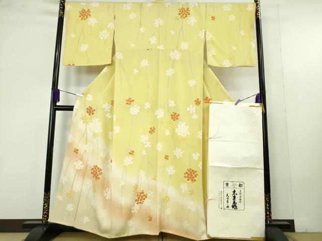 平和屋本店●極上 銀座 志ま亀 訪問着 枝垂れ花 暈し染め 鬼しぼ縮緬 たとう紙付き 逸品 DZAC0236kh6