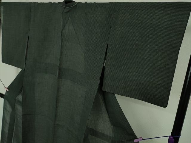 平和屋本店*極上 夏物 越後上布 苧麻 縞 黒緑色地 逸品 DZAC0242kh6