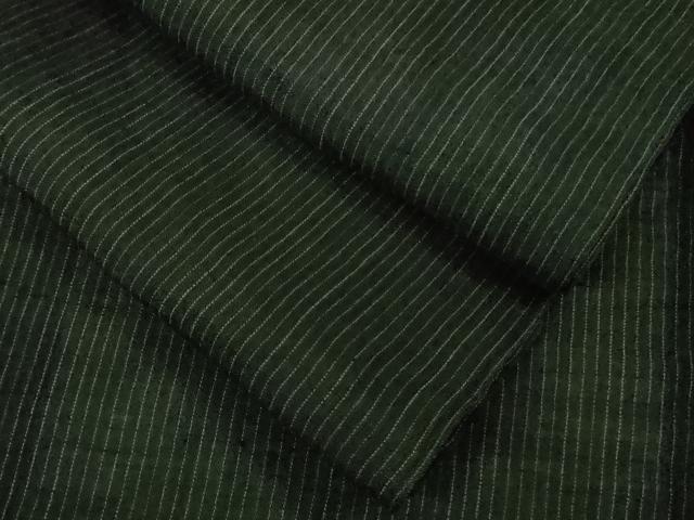 平和屋本店*極上 夏物 越後上布 苧麻 縞 黒緑色地 逸品 DZAC0242kh6