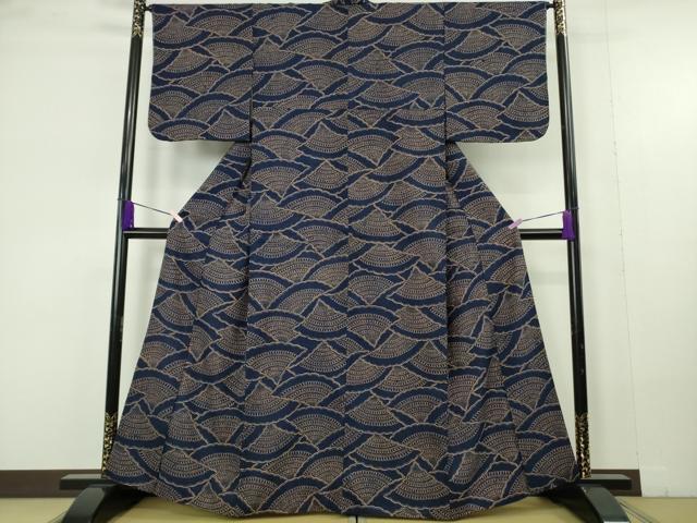 平和屋本店●極上 浦野理一 型染 紬 青海波 逸品 未使用 DZAC0246kh6