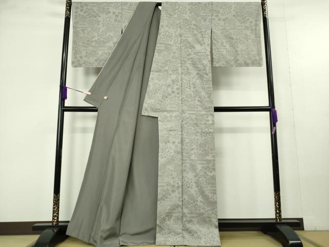 平和屋本店●極上 本場結城紬 重要無形文化財 地機 100亀甲 河野商店謹製 籬花文 利休白茶色地 証紙付き 逸品 未使用 DZAC0253kh6