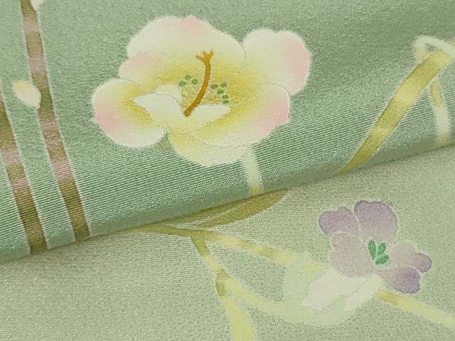 平和屋本店●極上 京加賀友禅 百貫石峰 訪問着 加賀百撰 枝花文 裏葉柳色地 色紙付き 逸品 未使用 DZAC0268kh6