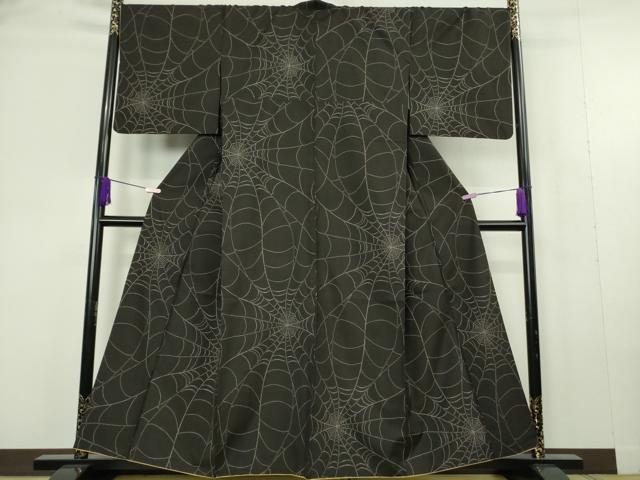 平和屋本店●極上 本場大島紬 9マルキ カタス式 蜘蛛の巣 黒紅色地 逸品 DZAC0278kh6