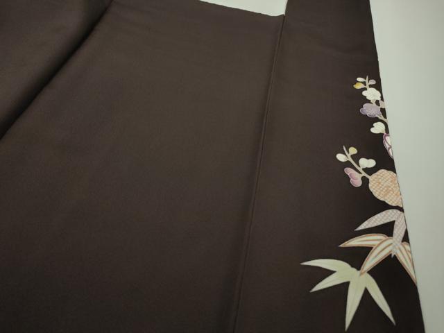 平和屋本店●極上 訪問着 駒刺繍 吉祥花文 黒紅色地 鬼しぼ縮緬 逸品 DZAC0287kh6