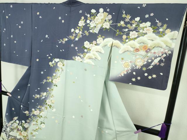 平和屋本店●極上 訪問着 作家物 駒刺繍 流水花松文 暈し染め 金彩 反端付き 逸品 未使用 DZAC0288kh6