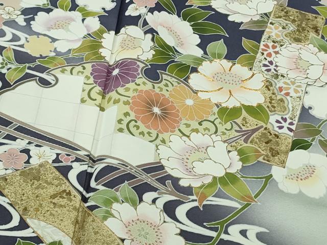 平和屋本店●極上 訪問着 作家物 駒刺繍 流水花松文 暈し染め 金彩 反端付き 逸品 未使用 DZAC0288kh6