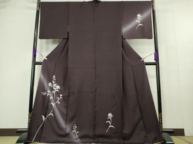 平和屋本店●極上 訪問着 総刺繍 枝花文 深紫色地 暈し染め 金糸 逸品 未使用 DZAC0290kh6
