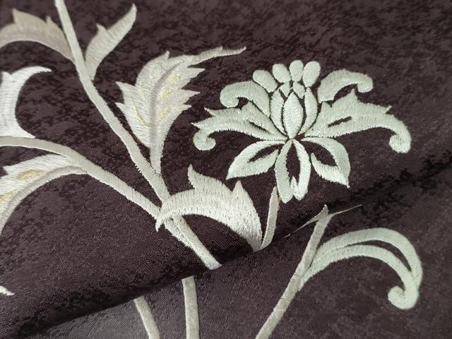 平和屋本店●極上 訪問着 総刺繍 枝花文 深紫色地 暈し染め 金糸 逸品 未使用 DZAC0290kh6