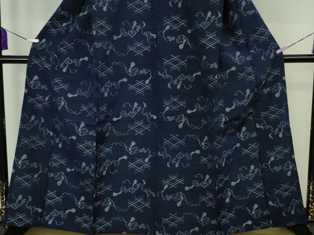 平和屋着物▽極上 弓浜絣 単衣 瓢箪蔦の葉文 正絹 逸品 DZAC0297kh6