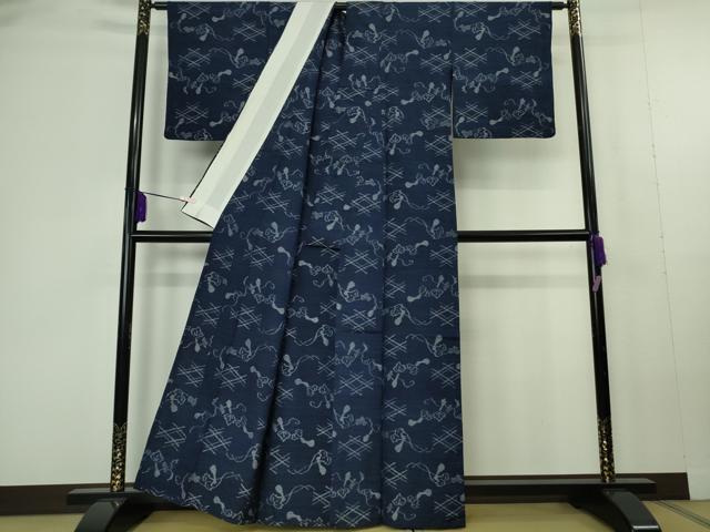 平和屋着物▽極上 弓浜絣 単衣 瓢箪蔦の葉文 正絹 逸品 DZAC0297kh6
