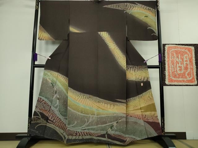平和屋本店●極上 十日町 名門 滝泰謹製 訪問着 相良刺繍 おぼろ染 襲ね絞り 暈し染め 金通し地 逸品 未使用 DZAC0301kh6