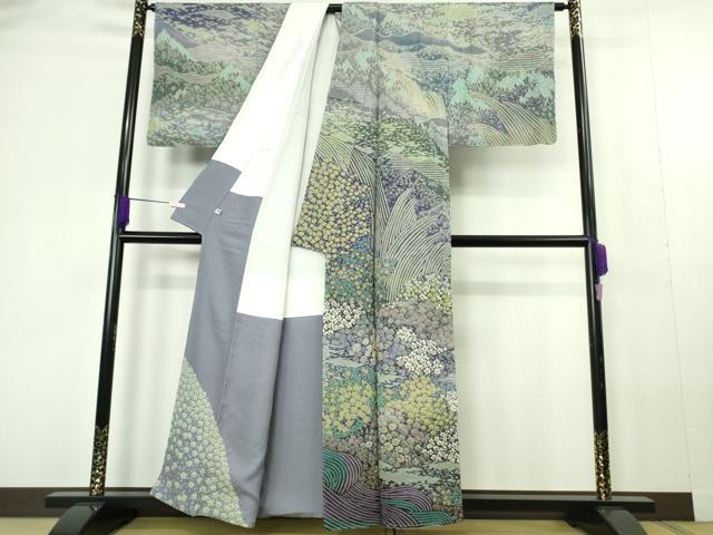 平和屋本店●極上 十日町 名門 滝泰謹製 相良刺繍 おぼろ染 襲ね絞り 訪問着 風景花文 暈し染め 金通し地 逸品 未使用 DZAC0305kh6