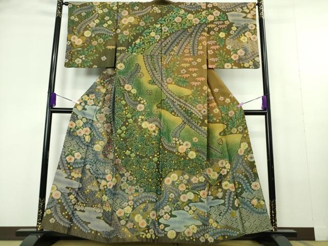 平和屋本店●極上 訪問着 辻が花 暈し染め 金通し地 逸品 DZAC0306kh6