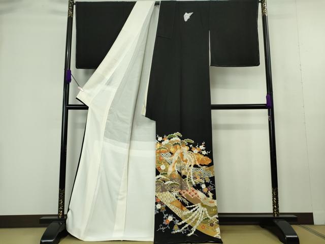 平和屋本店●極上 創業460年・千總 黒留袖 駒刺繍 鳳凰吉祥花文 金彩 逸品 未使用 DZAC0308kh6