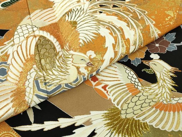 平和屋本店●極上 創業460年・千總 黒留袖 駒刺繍 鳳凰吉祥花文 金彩 逸品 未使用 DZAC0308kh6