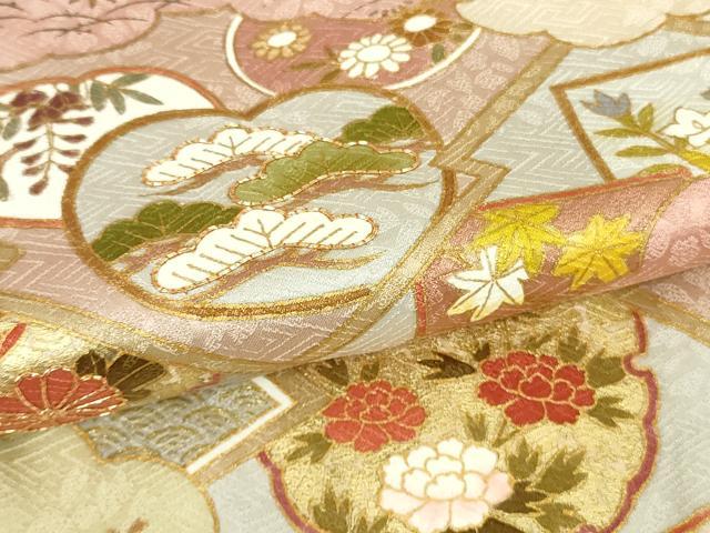 平和屋本店●極上 皇室献上作家 藤井寛 訪問着 駒刺繍 雲取り吉祥花文 鳥の子色地 金彩 ロング丈 逸品 DZAC0327kh6