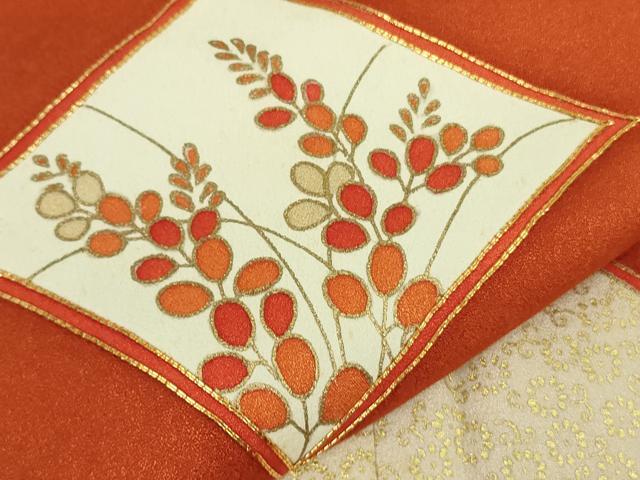 平和屋本店●極上 銀座 志ま亀 訪問着 駒刺繍 草花菱文 丹色地 金彩 たとう紙付き 逸品 DZAC0329kh6