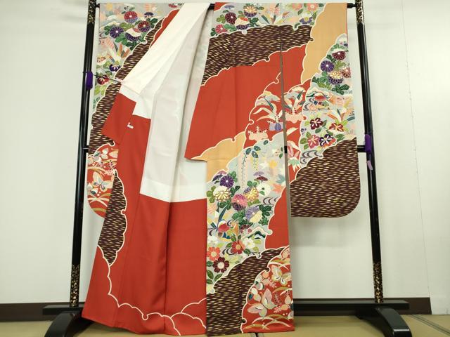 平和屋本店●極上 創業460年・千總 振袖 駒刺繍 雪輪 鴛鴦舞蝶花文 金彩 高島屋扱い 逸品 DZAC0332kh6