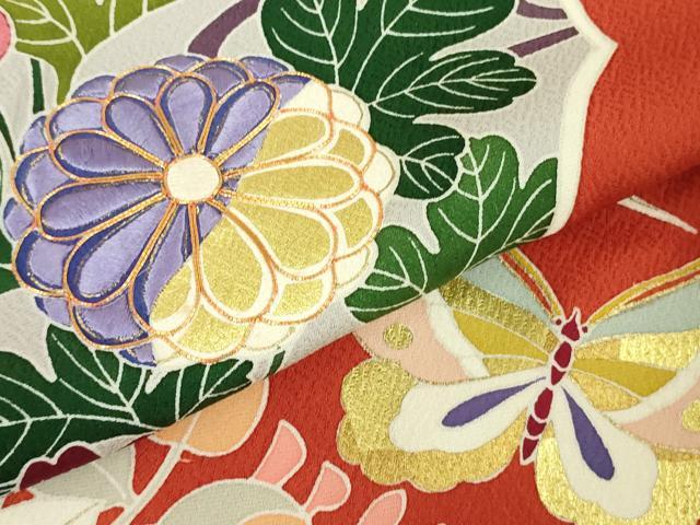平和屋本店●極上 創業460年・千總 振袖 駒刺繍 雪輪 鴛鴦舞蝶花文 金彩 高島屋扱い 逸品 DZAC0332kh6