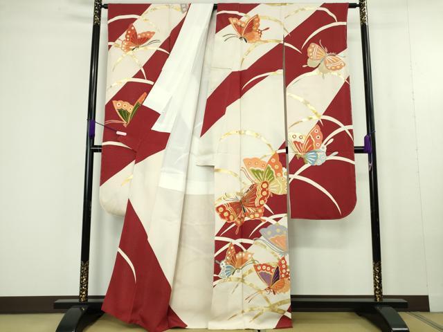 平和屋本店●極上 創業460年・千總 振袖 駒刺繍 舞蝶芝文 金彩 銀通し地 高島屋扱い 逸品 未使用 DZAC0333kh6