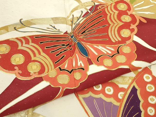 平和屋本店●極上 創業460年・千總 振袖 駒刺繍 舞蝶芝文 金彩 銀通し地 高島屋扱い 逸品 未使用 DZAC0333kh6