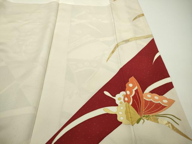 平和屋本店●極上 創業460年・千總 振袖 駒刺繍 舞蝶芝文 金彩 銀通し地 高島屋扱い 逸品 未使用 DZAC0333kh6