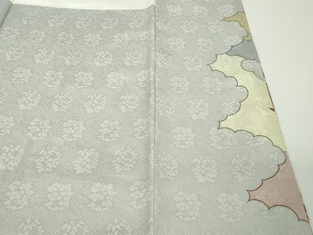 平和屋本店●極上 皇室献上作家 藤井寛 訪問着 駒刺繍 雲取り 誰が袖文 白花色地 金彩 反端付き 逸品 DZAC0334kh6