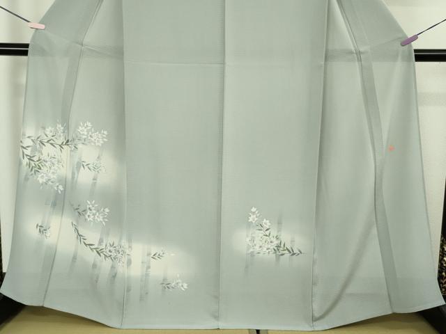 平和屋本店*極上 夏物 本加賀友禅作家 鶴見保次 訪問着 絽縮緬 竹花文 パウダーブルー色地 暈し染め 逸品 DZAC0335kh6