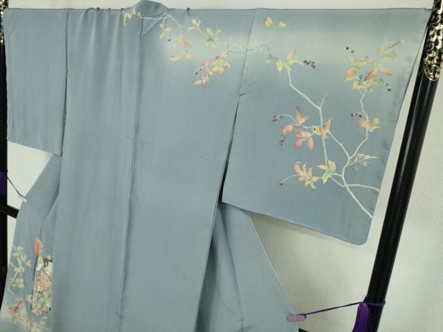 平和屋本店●極上 二代目・由水十久 本加賀友禅 訪問着 童子 青い鳥 南天 ピジョンブルー色地 大丸扱い 反端付き 逸品 DZAC0341kh6