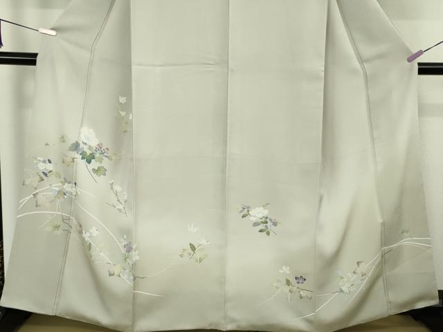 平和屋本店●極上 洗える最高級着物 <英>はなぶさ謹製 訪問着 枝花文 暈し染め 薄梅鼠色 逸品 DZAC0345kh6