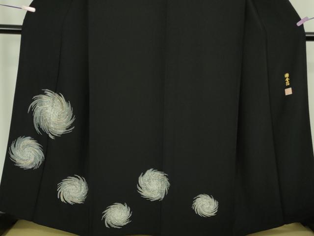 平和屋本店●希少 西陣 長嶋成織物 訪問着 刺繍 瀞金箔 渦 黒地 金糸 逸品 DZAC0347kh6