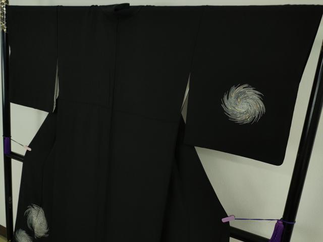 平和屋本店●希少 西陣 長嶋成織物 訪問着 刺繍 瀞金箔 渦 黒地 金糸 逸品 DZAC0347kh6