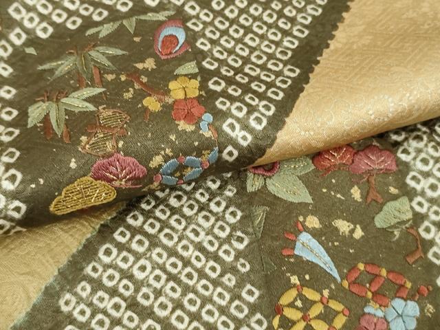 平和屋本店●極上 訪問着 駒刺繍 絞り 宝尽くし 吉祥花松文 金彩 逸品 DZAC0349kh6