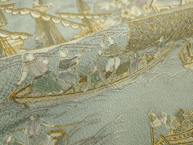 平和屋本店●極上 中国三大刺繍 スワトウ刺繍 汕頭刺繍 総刺繍 訪問着 港城下町人物風景 鬼しぼ縮緬 暈し染め 金糸 逸品 未使用DZAC0350kh6