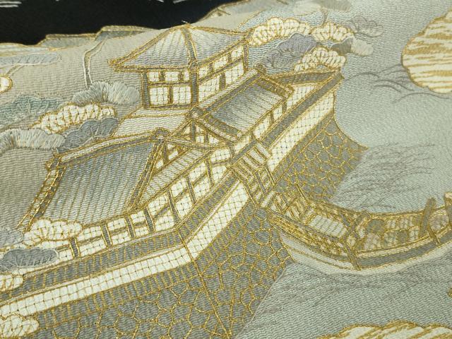 平和屋本店●極上 中国三大刺繍 スワトウ刺繍 汕頭刺繍 総刺繍 訪問着 港城下町人物風景 鬼しぼ縮緬 暈し染め 金糸 逸品 未使用DZAC0350kh6