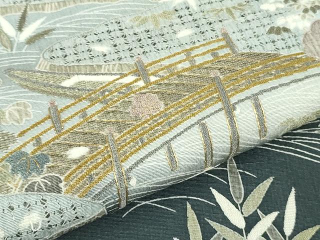 平和屋本店●極上 中国三大刺繍 スワトウ刺繍 汕頭刺繍 相良刺繍 訪問着 友禅 飛鳥風景 暈し染め 金糸 縮緬地 逸品 DZAC0351kh6