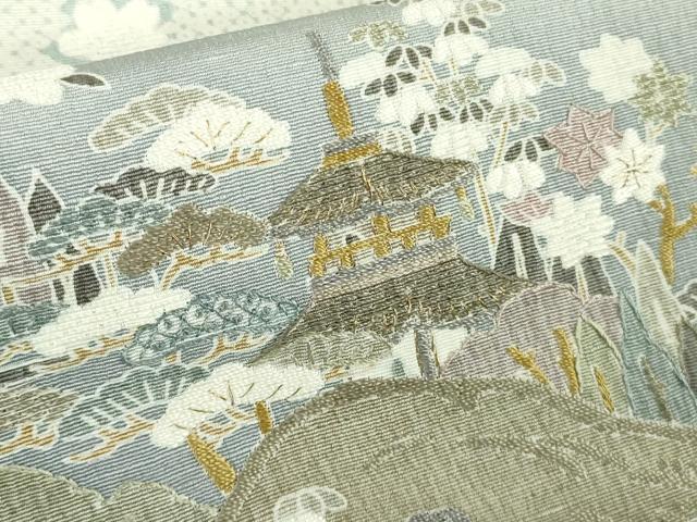 平和屋本店●極上 中国三大刺繍 スワトウ刺繍 汕頭刺繍 相良刺繍 訪問着 友禅 飛鳥風景 暈し染め 金糸 縮緬地 逸品 DZAC0351kh6