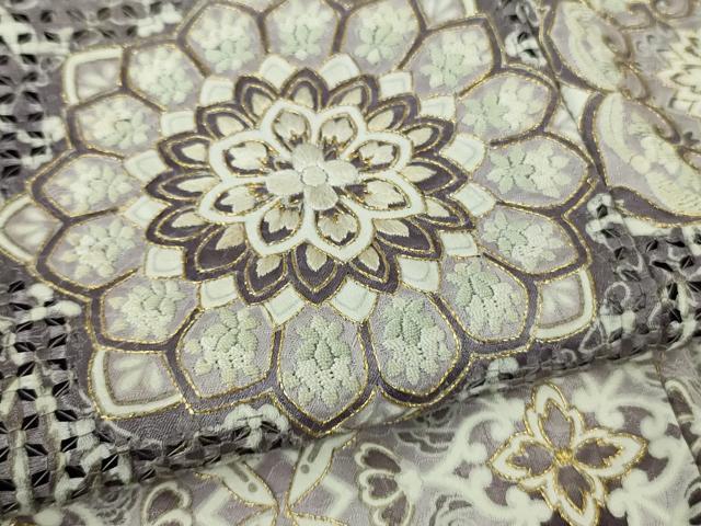 平和屋本店●極上 中国三大刺繍 スワトウ刺繍 汕頭刺繍 正倉院更紗花文 暈し染め 金糸 逸品 未使用 DZAC0352kh6