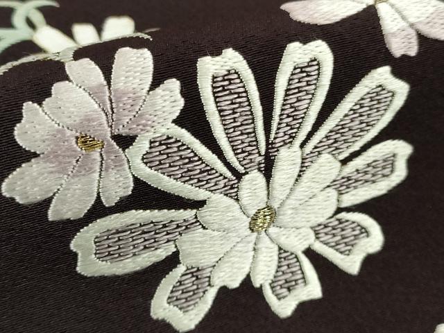 平和屋本店●極上 中国三大刺繍 相良刺繍 総刺繍 訪問着 舞桜 菊 紫黒色地 金糸 ロング丈 逸品 DZAC0353kh6